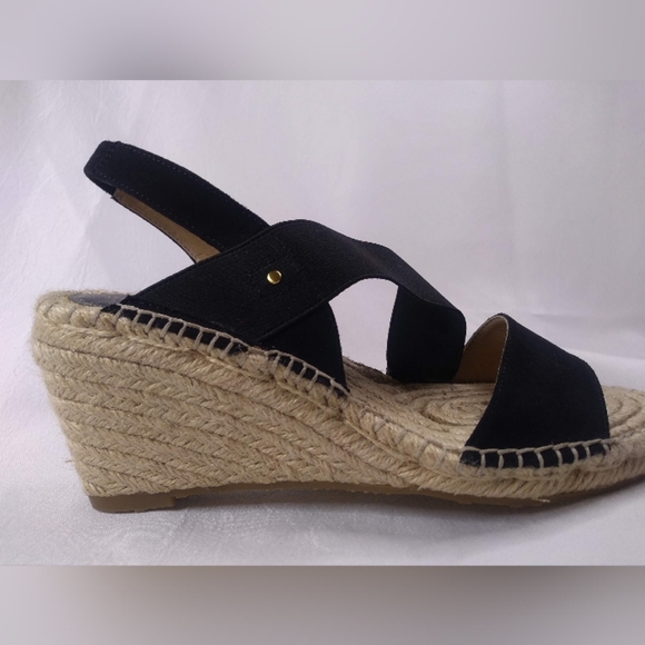 Adrienne Vittadini Black Espadrille Wedge Sandals - Picture 7 of 9